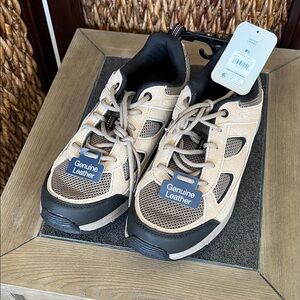 George Tan and Black Leather Sneakers NWT